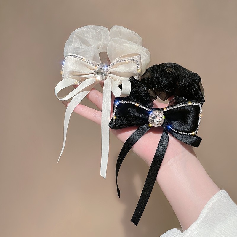 Dây Buộc Tóc Cao Su Co Giãn Phối Họa Tiết Nơ Kim Cương Cổ Điển Thời Trang Hàn Quốc Cho Nữ