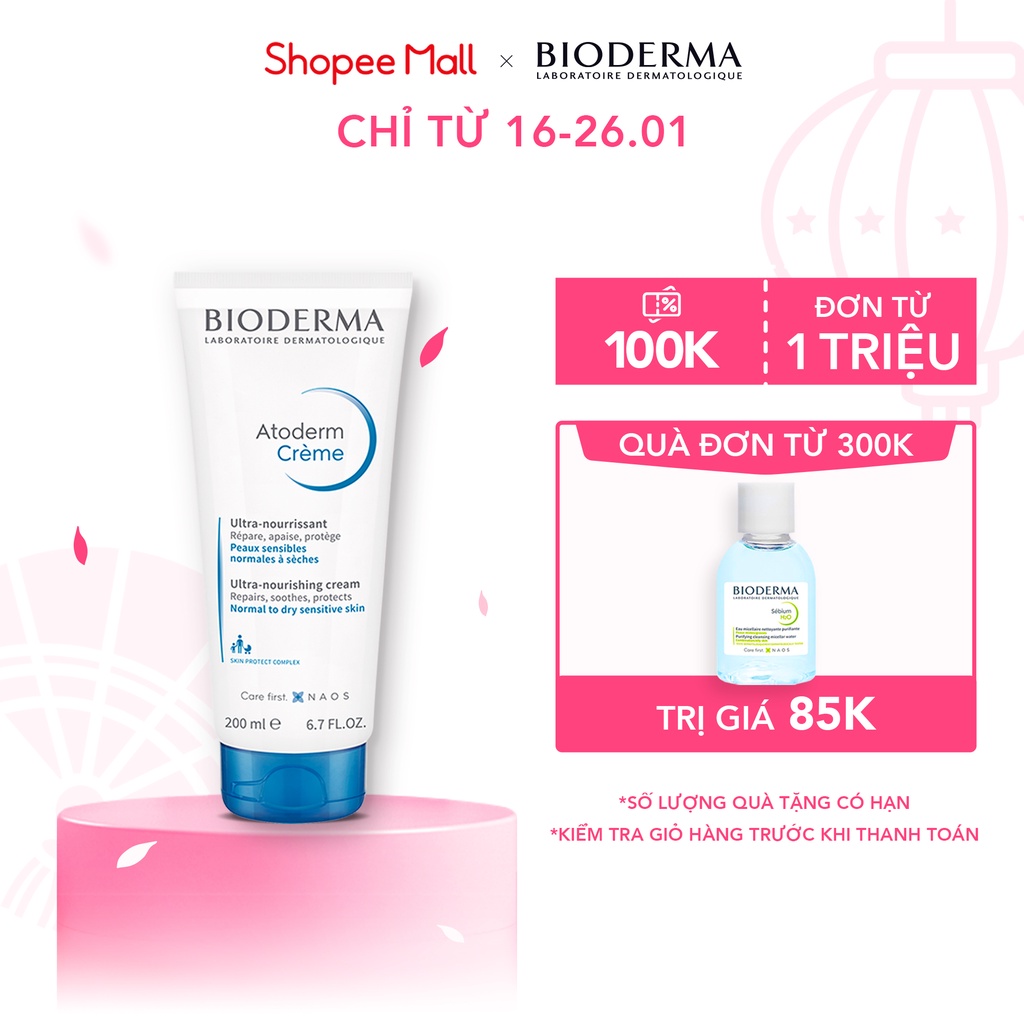 Kem dưỡng ẩm cho da khô nhạy cảm,da khô và rất khô Bioderma Atoderm Crème 200ml