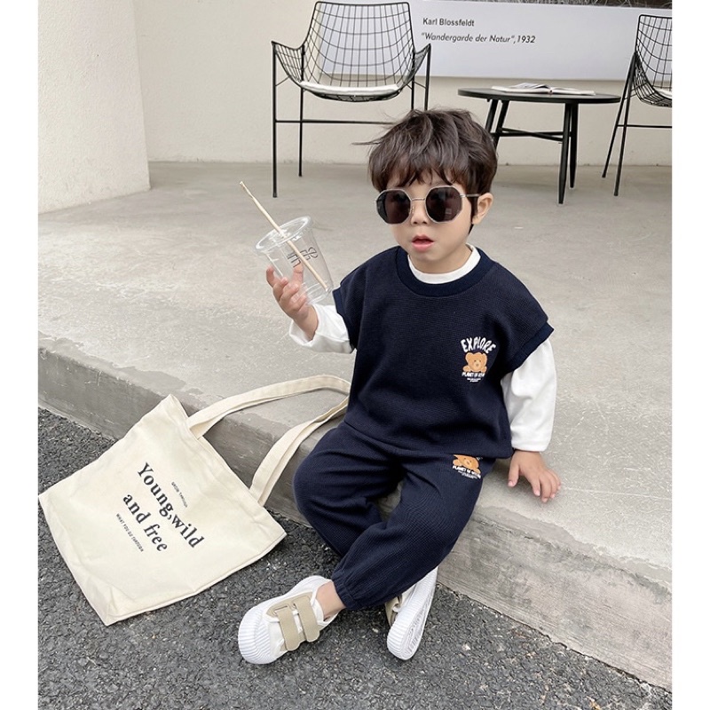Bộ Thu Đông bé trai chất len tổ ong Royal kids
