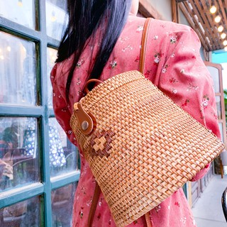 Balo mây tre cói đeo vai xinh, balo handmade, balo thời trang boho