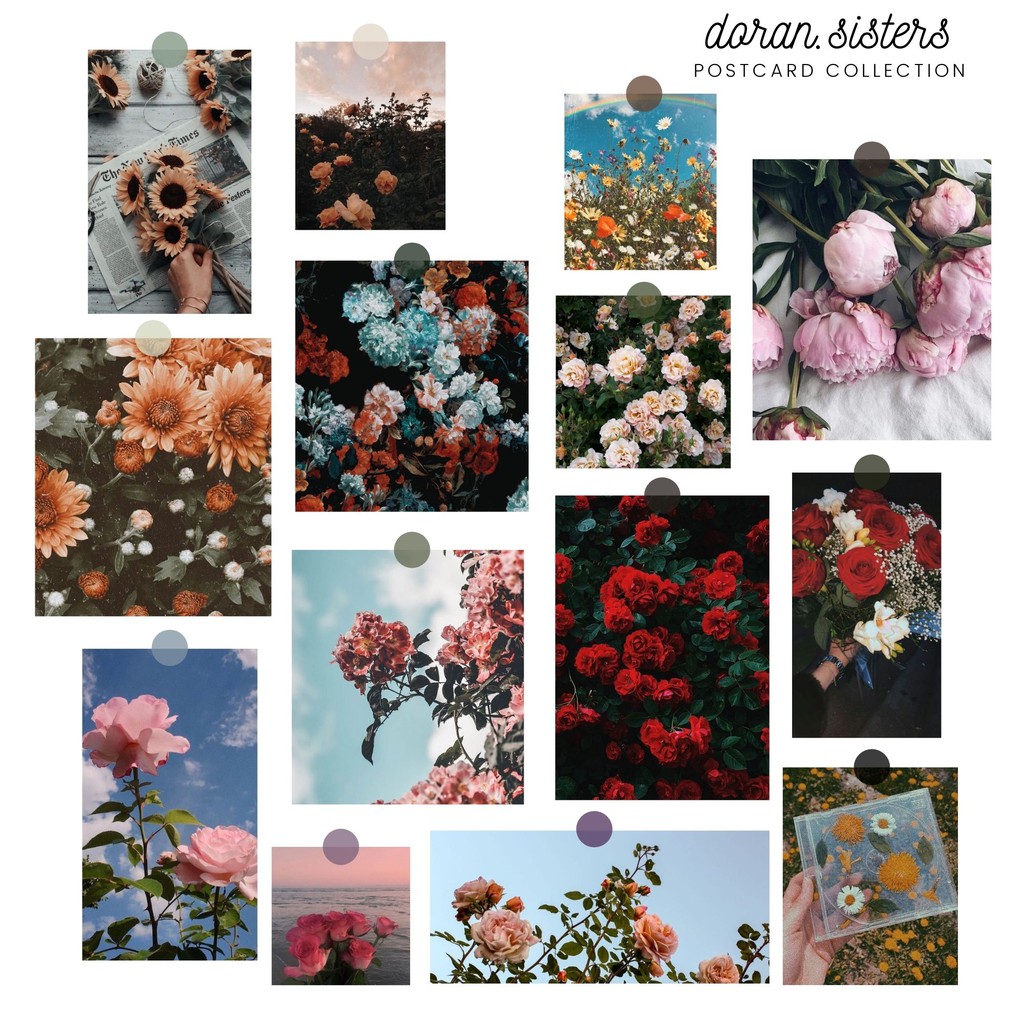 POSTCARD FLOWERS DECOR TƯỜNG SIÊU XINH - TRANH TRANG TRÍ TƯỜNG (TẶNG KÈM ROUND STICKER)