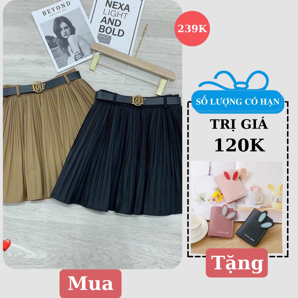 Chân Váy Xòe Xếp Ly Nhỏ 2 Màu Kèm Đai Cao Cấp Loại 1 Freeship, Chân Váy Xếp Ly Màu Đen Siêu Xinh Đi Chơi Sang Chảnh QC