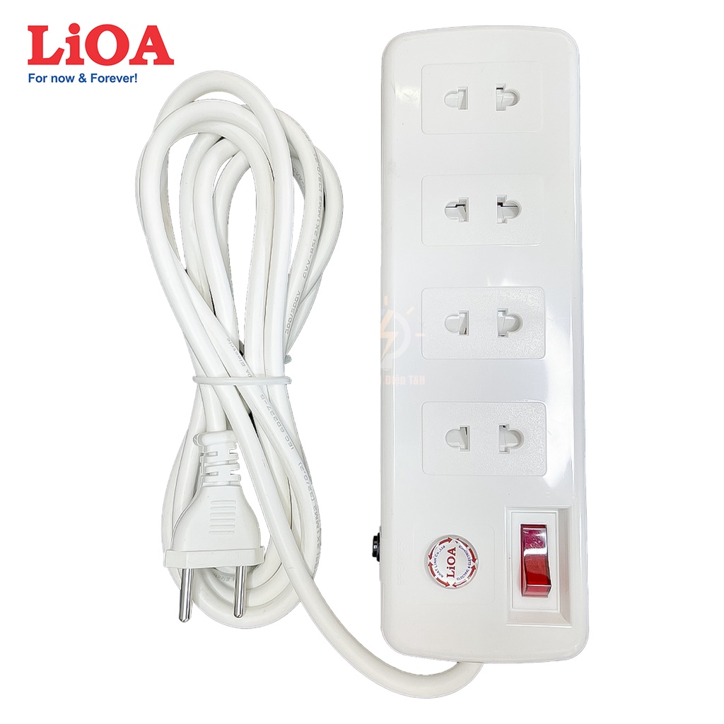 Ổ cắm điện công suất lớn, ổ cắm chịu tải, cao cấp, LIOA,  chịu tải 3300W, 4 ổ cắm, 1 công tắc, 4SS2.5-2