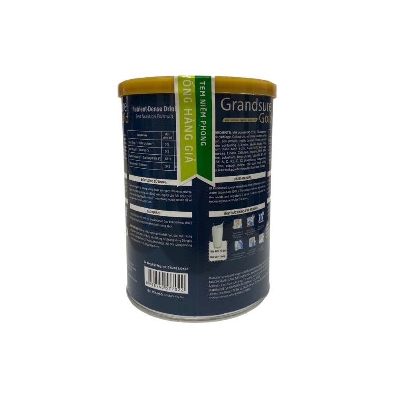 Sữa non Grandsure gold giúp hỗ trợ xương khớp dẻo dai - hộp 850g chinh hãng