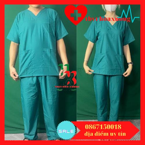 Bộ Scrubs cổ tim phòng mổ, đồng phục Spa, phòng khám, Bác Sĩ, quần áo phòng mổ, đồng phục phẫu thuật màu xanh COBAN