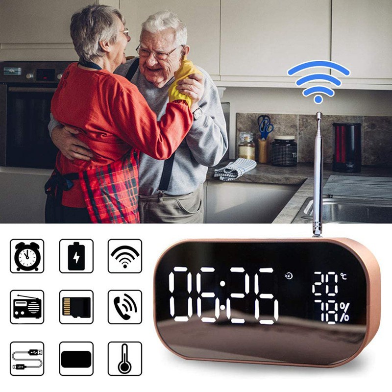 Digital Alarm Clock Bluetooth Speaker, LClocks Bedside with Dual USB Charging Port, Driver Stereo Speaker,Gold