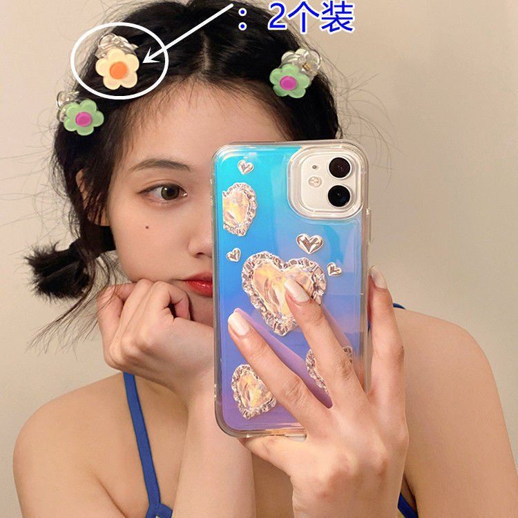 Kẹp Tóc Một Bên Hình Hoa Nhỏ Dễ Thương Màu Tương Phản Cho Nữ