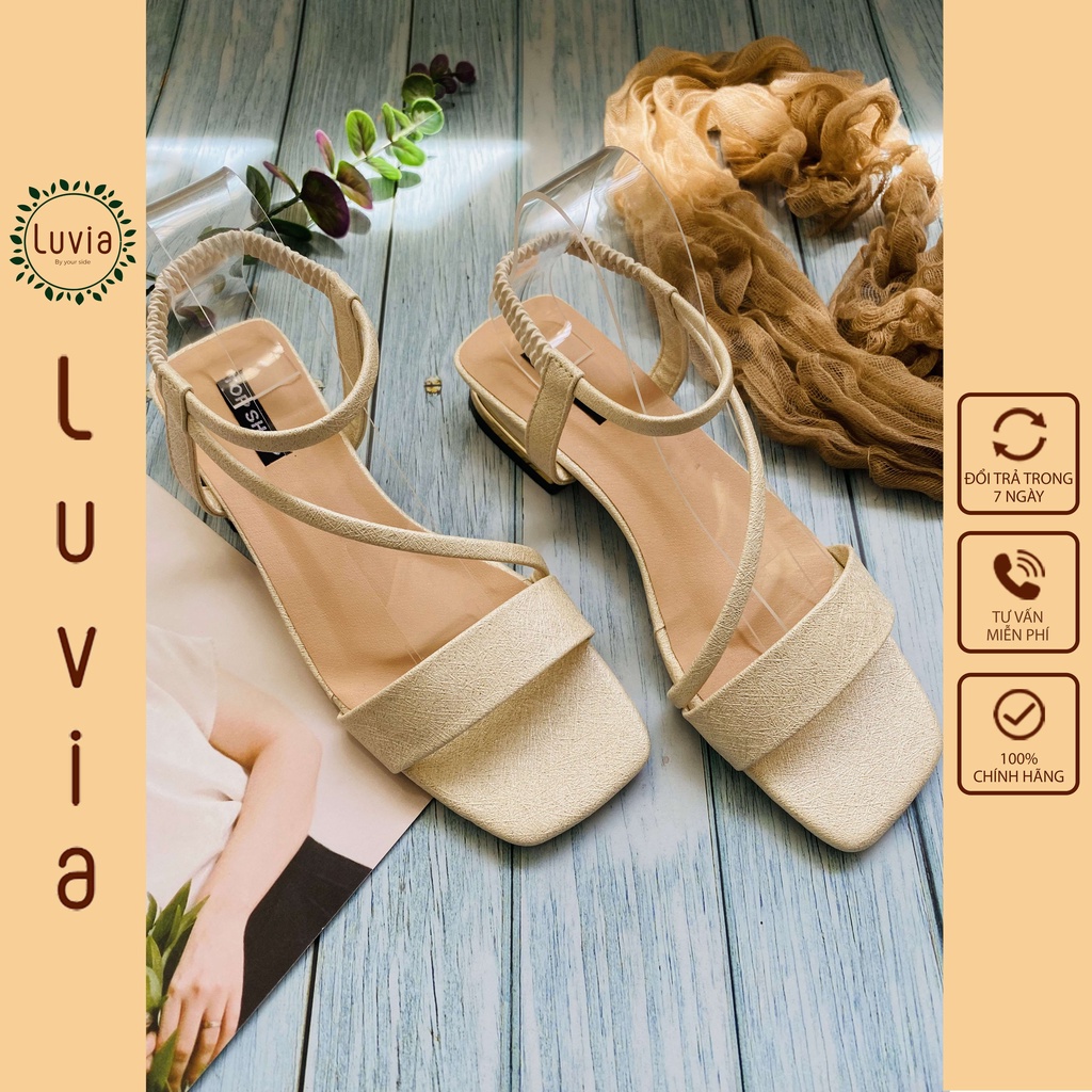 Sandal cao gót nữ 2 phân quai mảnh gót vuông ánh kim tuyến Luvia 19CG