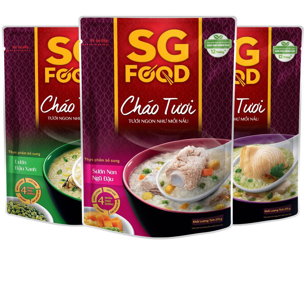 Thùng 30 gói cháo tươi Sài Gòn food 270g dành cho bé từ 12 tháng (đủ vi)