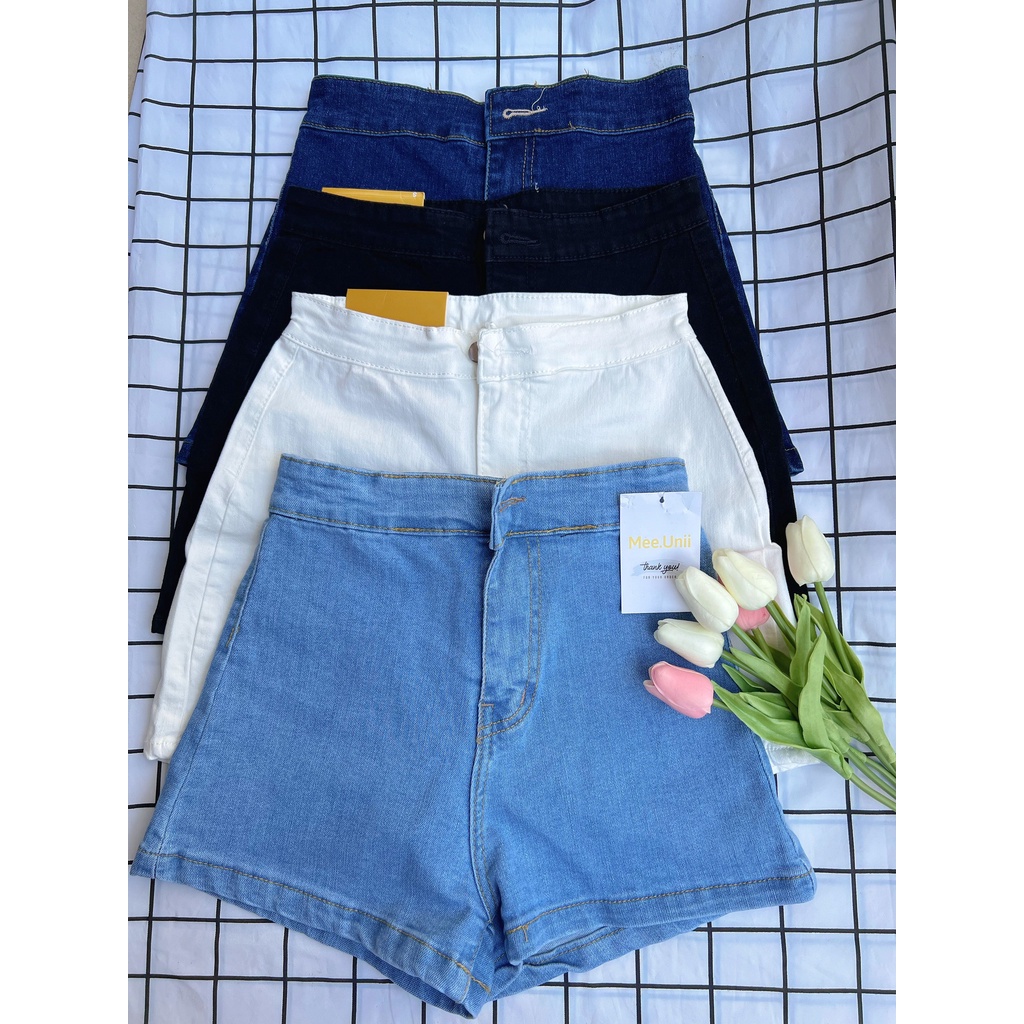 Quần short jeans trơn PIKA.CLOTHINGG co dãn ôm sát cạp cao tôn dáng, quần sooc bò ngắn trơn đen trắng xanh