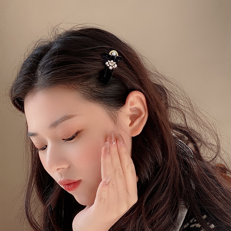 Kẹp Tóc Hình Nơ Đính Ngọc Trai Phong Cách Vintage Cổ Điển