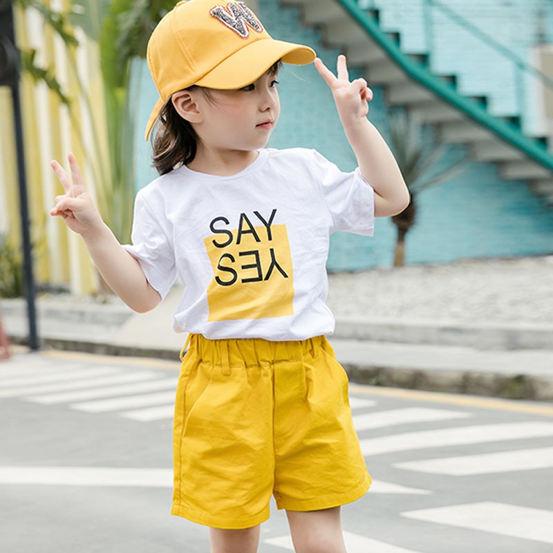 Set đồ gia đình Say Yes, đồng phục gia đình du lịch (cả set áo màu trắng và quần vàng) AG04 YAME Couple