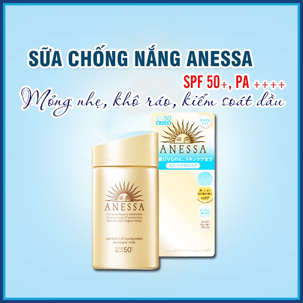 Kem Chống Nắng Anessa Perfect UV Sunscreen Skincare Milk 60ml SPF 50+, PA++++ Màu Vàng Đậm Năp Xanh - Bảo Vệ Da tối Ưu