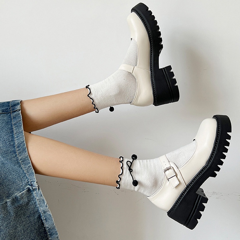 Giày lười IELGY màu đen/ màu be đế bằng phong cách cổ điển dành cho nữ