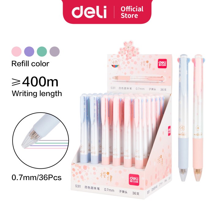 Bút bi cute đầu bấm - 4 màu ,ngòi 0,7mm Deli – Bút bi học sinh cao cấp dễ thương - HOKAMI STORE