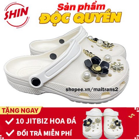 dép Cross họa tiết trắng mẫu độc quyền  tặng 10 jibitz Cross cao cấp clasic mẫu hoa đá