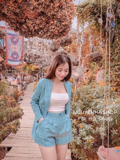 Set vest kẻ 3 chi tiết