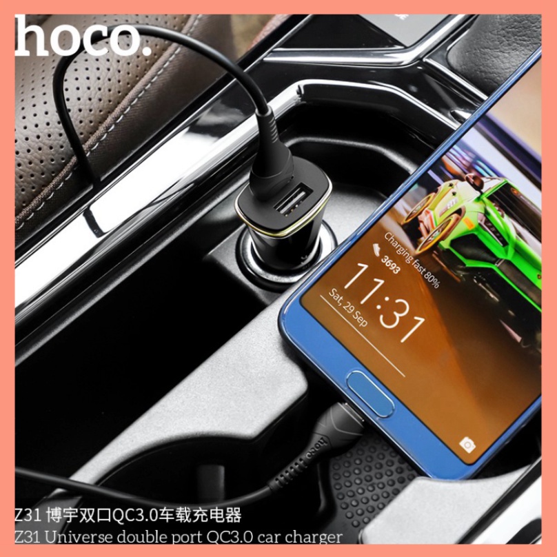 Tẩu Sạc Nhanh Điện Thoại Ô Tô Cao Cấp 2 Cổng USB HOCO Z31 Hỗ Trợ Quick Charge 3.0