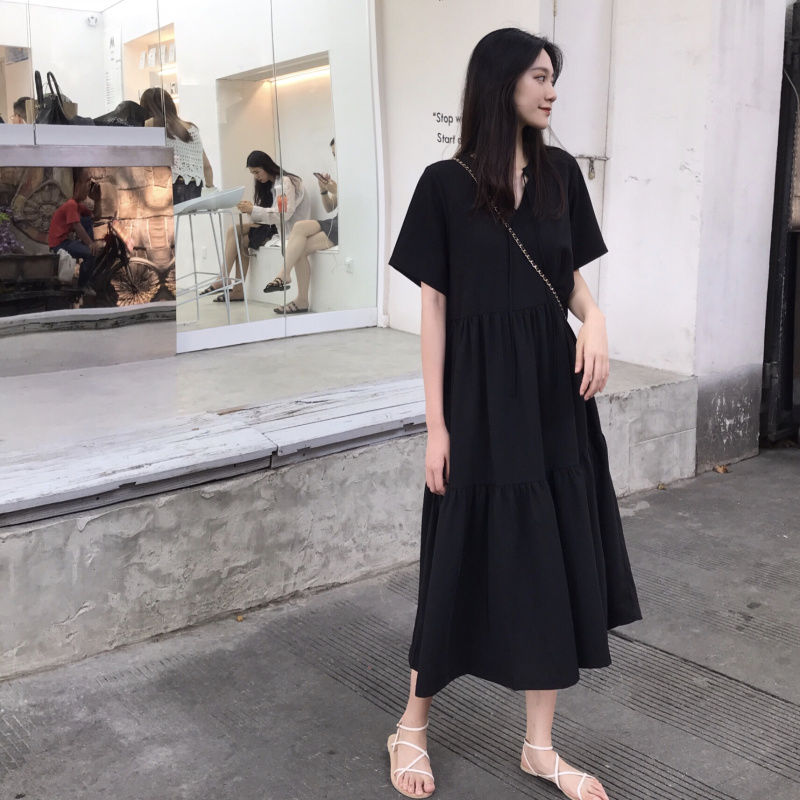 V-neck short sleeve college doll college dress