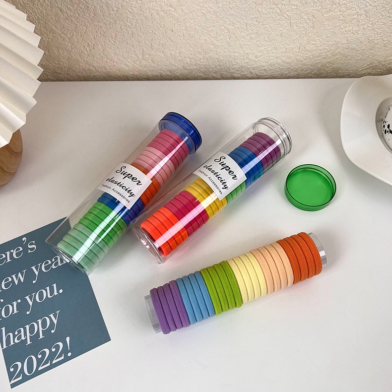 Set 24 Dây Buộc Tóc Cao Su Co Giãn Nhiều Màu Đơn Giản