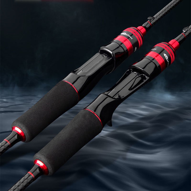 Cần câu lure RollFish đỏ đen máy ngang và máy đứng