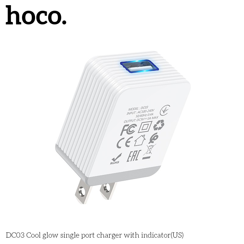Cốc sạc nhanh Hoco DC03 có đèn LED, tốc độ sạc cao 3A, tương thích nhiều thiết bị điện thoại, máy tính bảng