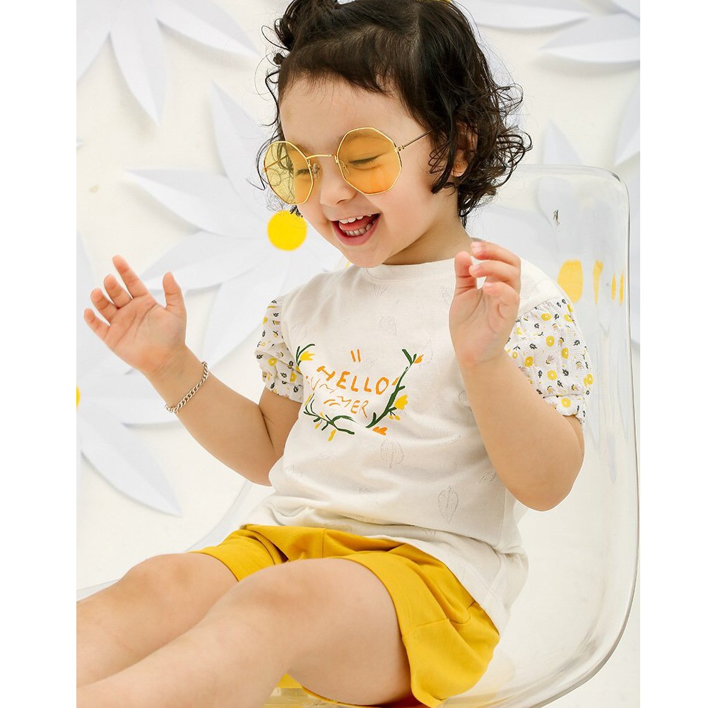 SS216 Bộ cộc tay La Pomme Hoa mùa hè chất liệu Jacquard cotton cho bé gái 6 tháng đến 5 tuổi