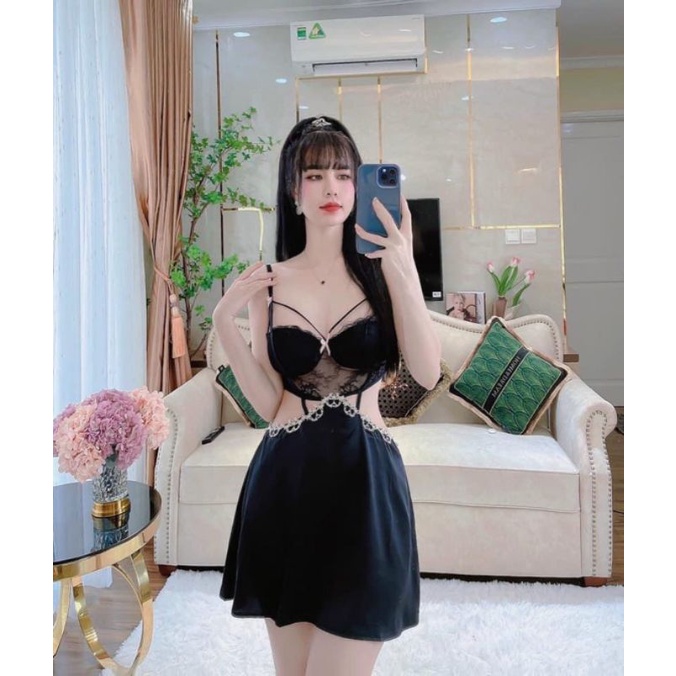 VN13 váy ngủ lụa đầm ngủ cúp ngực cut out eo sexy gợi cảm