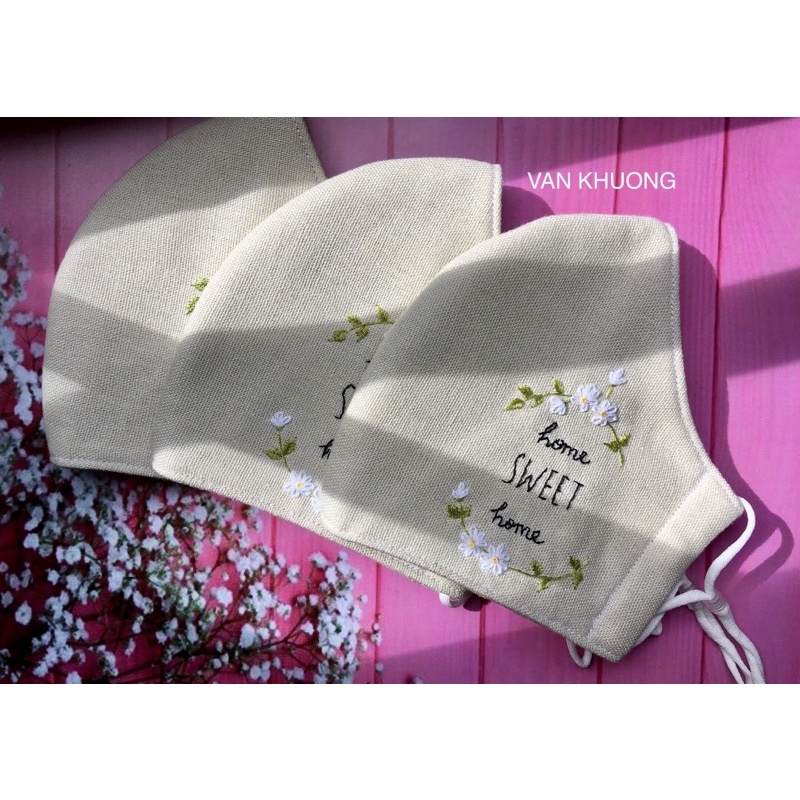Khẩu trang vải thêu tay, khẩu trang Linen thêu tay