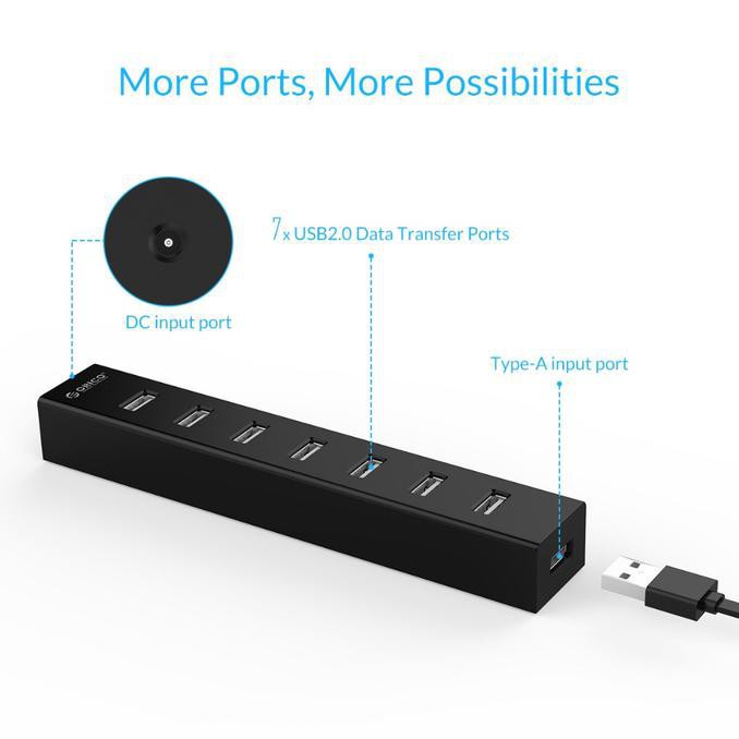 Bộ chia USB Hub 7 cổng USB 3.0 ORICO H7013-U3-AD-BK