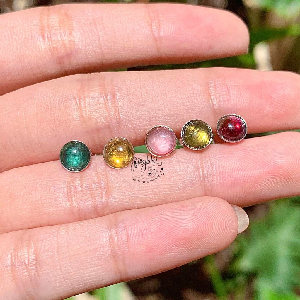 Bông Tai Minimalist Tourmaline Nhiều màu Đá Thiên Nhiên Năng Lượng SP005066 Gypsy.lala
