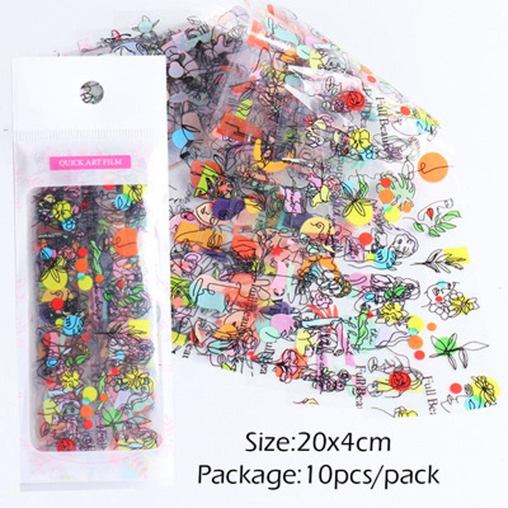 Set 10 Miếng Dán Trang Trí Móng Tay Nghệ Thuật Họa Tiết Hoa Lá Tương Phản