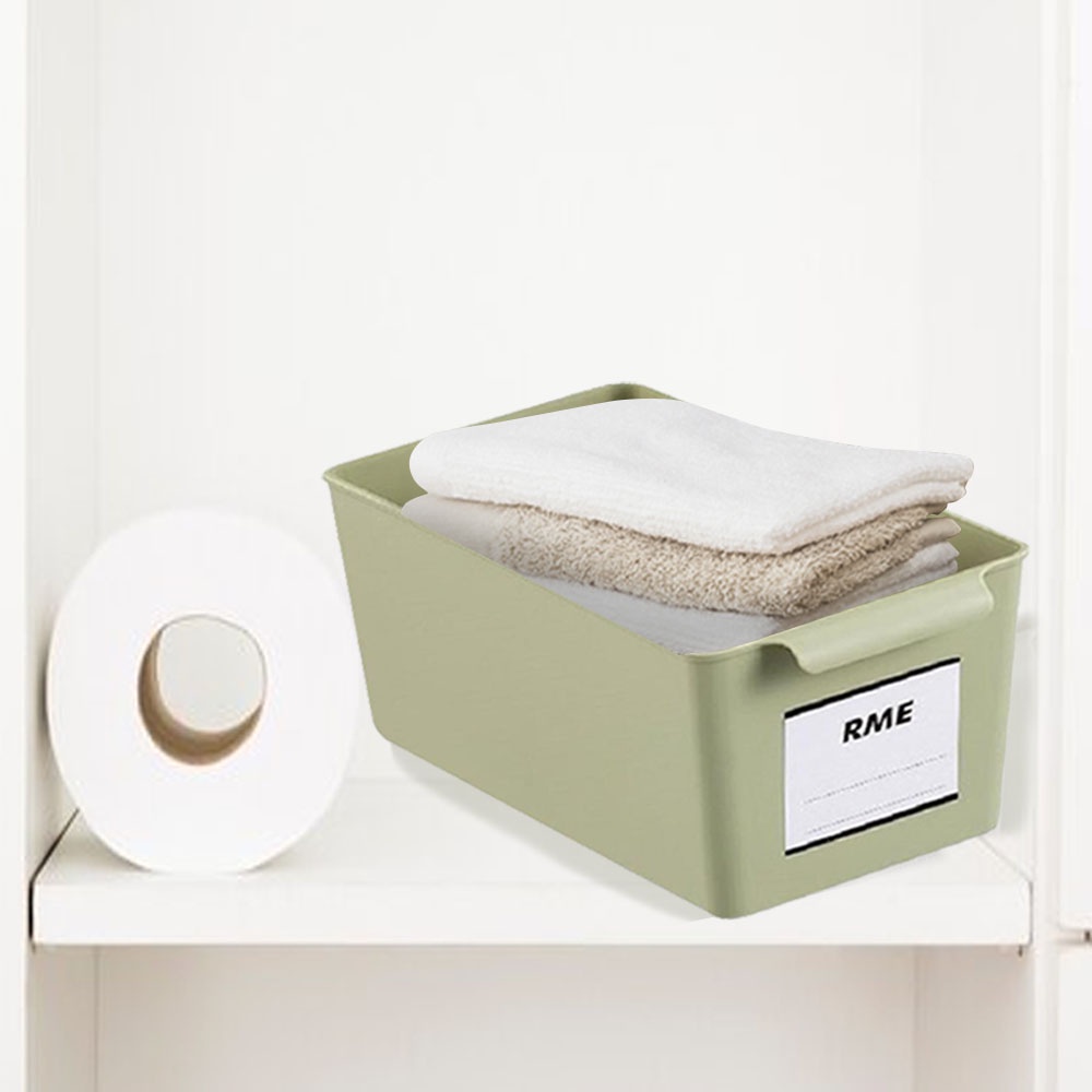 HomeBase STACKO Thùng nhựa đa năng có tay cầm Sz S MILD W28.5xH12.5xD12.5cm màu xanh rêu
