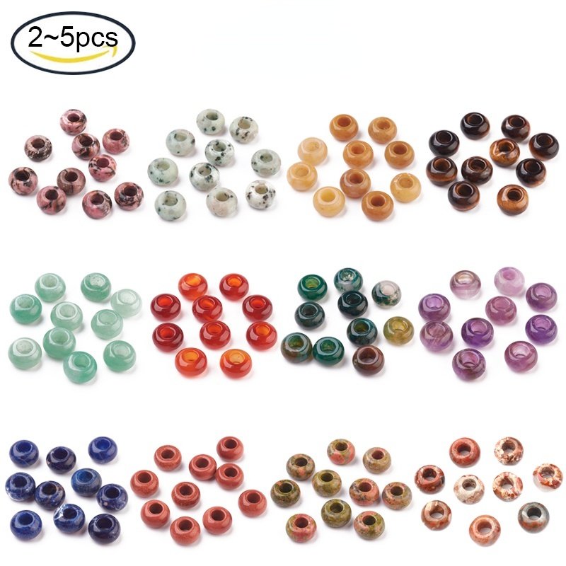 3 Viên đá màu xanh lá cây 14x8mm lỗ 6mm phong cách Châu Âu