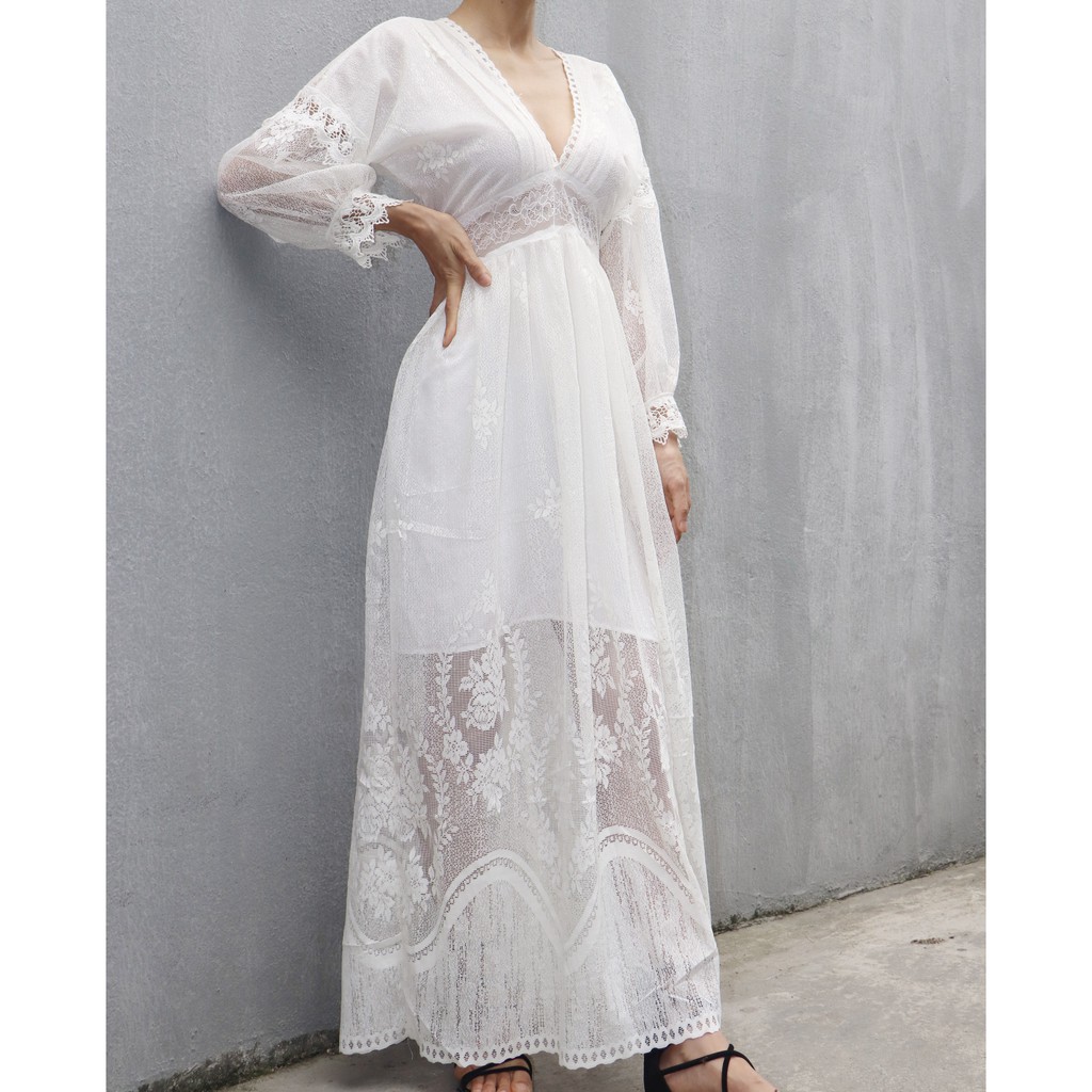 40-70KG Đầm Váy Bohemian maxi vintage trắng dáng xòe dài suông rộng đi biển đẹp xinh rẻ độc lạ tay lỡ bigsize