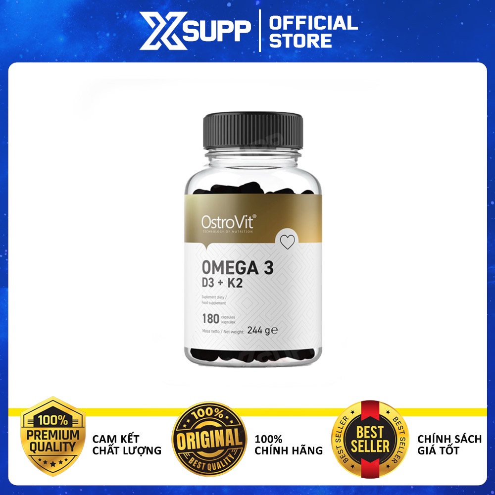 Ostrovit Omega3 + D3 + K2  Dầu Cá Fish Oil, Dầu cá hàm lượng cao kết hợp D3 K2