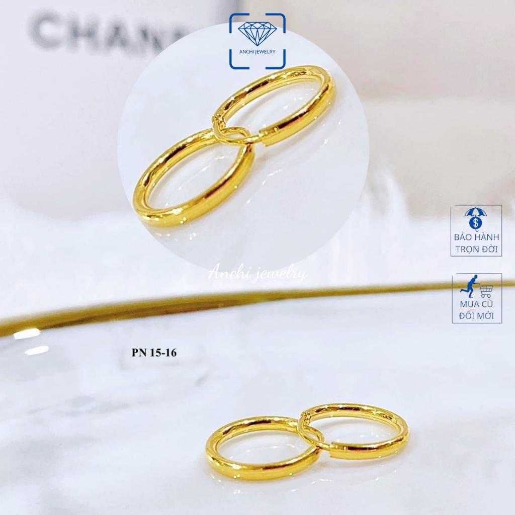 Khuyên tai tròn trơn đơn giản, có giấy bảo đảm của tiệm Anchi jewelry