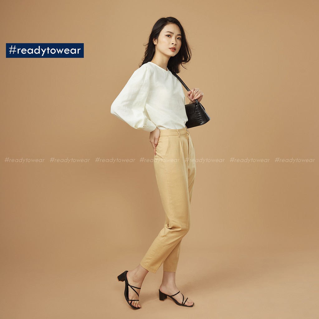 Quần baggy cạp cao nữ công sở vải đũi linen pants màu đen be nâu pastel Q02 | BigBuy360 - bigbuy360.vn