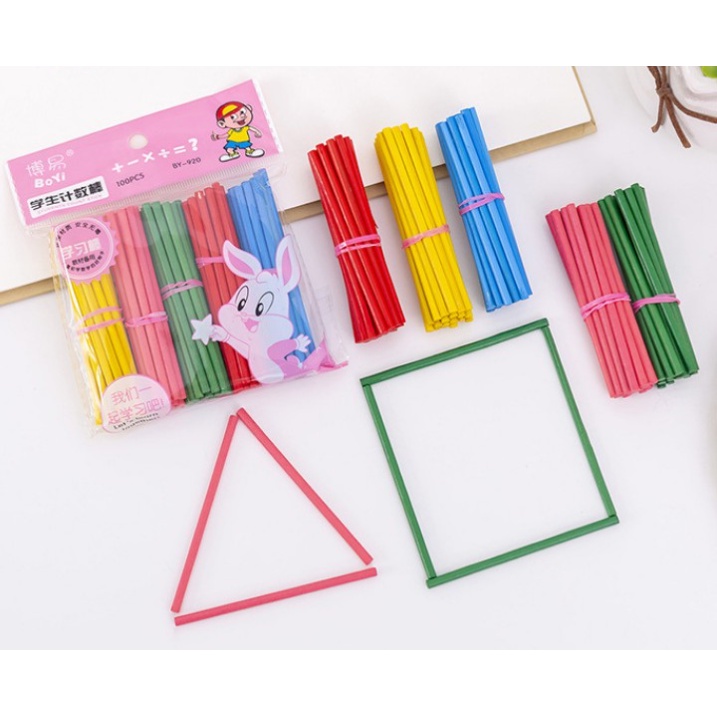 Bộ 100 que tính màu cho bé học toán,Bộ 100 que tính bằng gỗ mộc cho bé