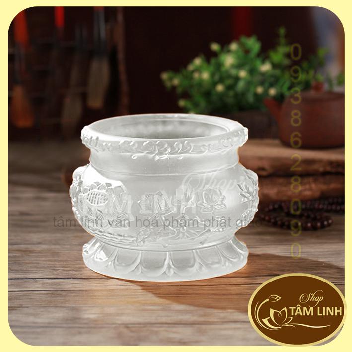 [Ảnh thật] Lư Hương - Bát Nhang Hoa Sen Lưu Ly Trắng hàng đẹp.