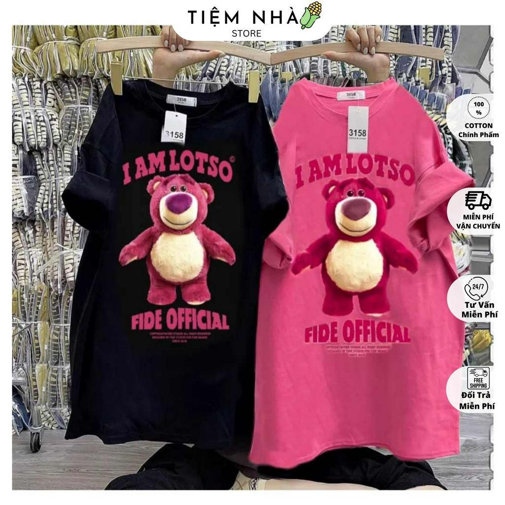 Áo Thun 3158 Cotton Khô Form Rộng Nam Nữ Unisex Gấu Hồng I AM LOTSO