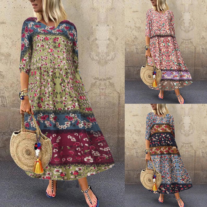🎀🎀Women Casual Round Neck Half Sleeve Floral Maxi Dress🎀🎀