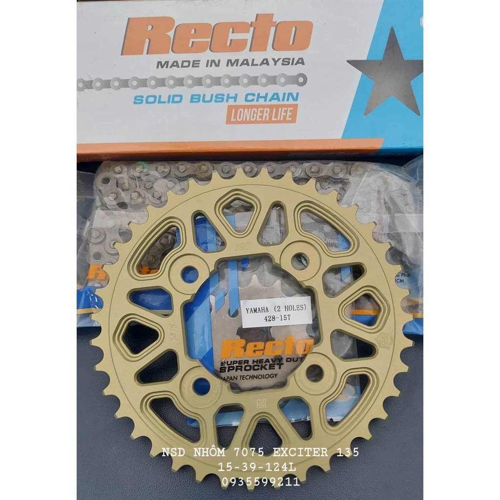 NSD RECTO DĨA NHÔM 7075 XE EXCITER 135 5 SỐ VÀ 4 SỐ 15T-39T-124L SÊN ĐEN