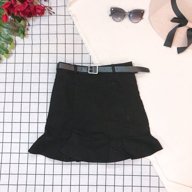 Chân váy đắp lệch viền bèo kèm belt QC ( Ảnh thật)