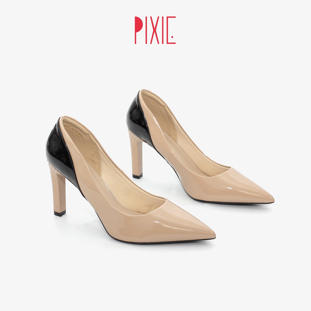 Giày Cao Gót 9cm Da Bóng Hậu Phối Màu Pixie X553