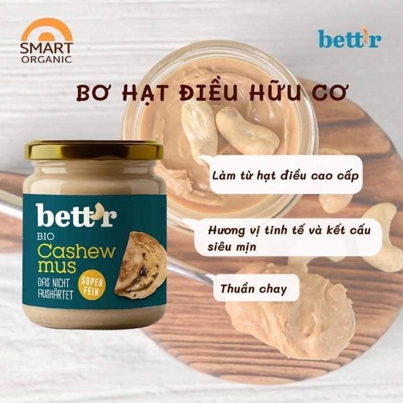 Bơ Thực Vật Hữu Cơ Bett’r 250g Điều Hạnh Nhân Hạt Phỉ Đậu Phộng