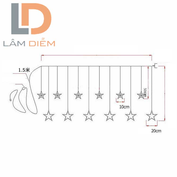 Đèn led trang trí rèm 2m5 12 dây thả có nhiều kiểu