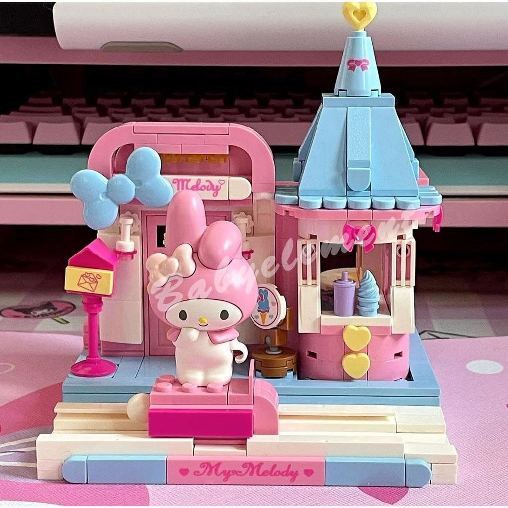 Sanrio Đường Phố Xem Loạt Xếp Hình Khối Xây Dựng Kuromi Giai Điệu Của Tôi Kem Nhà Sáng Tạo DIY Mô Hình Vật Trang Trí Quà Tặng Đồ Chơi