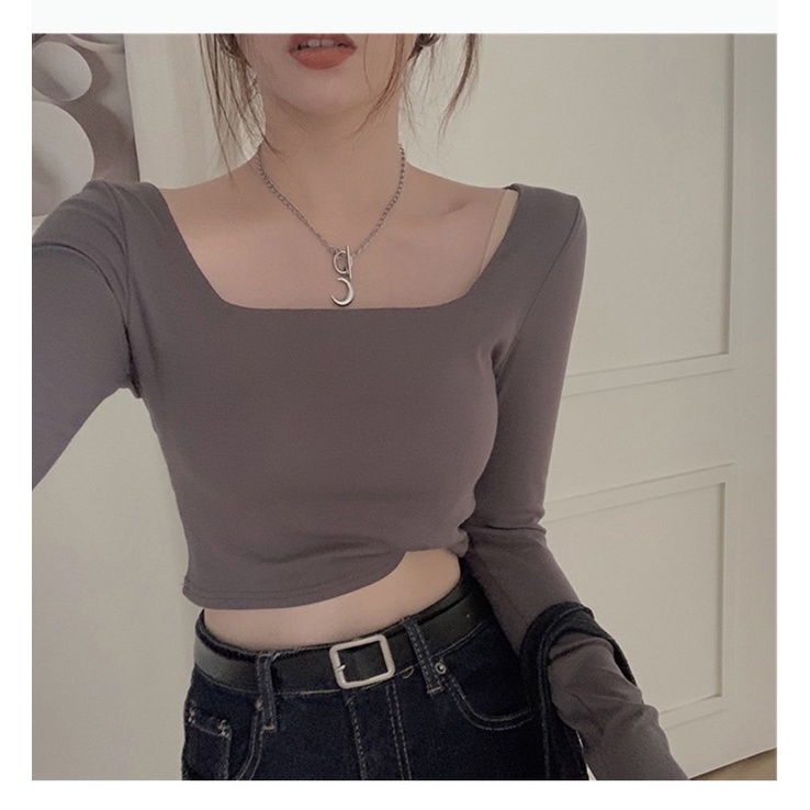 Áo croptop dài tay cổ vuông