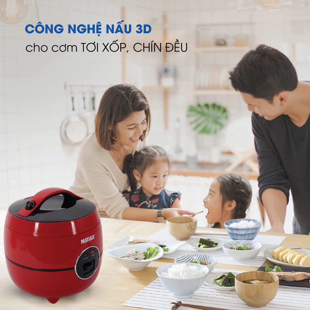 [Mã BMBAU300 giảm 10% đơn 499K] [Mã ELHADEV giảm 4% đơn 300K] Nồi Cơm Điện MATIKA 1L MTK-RC10